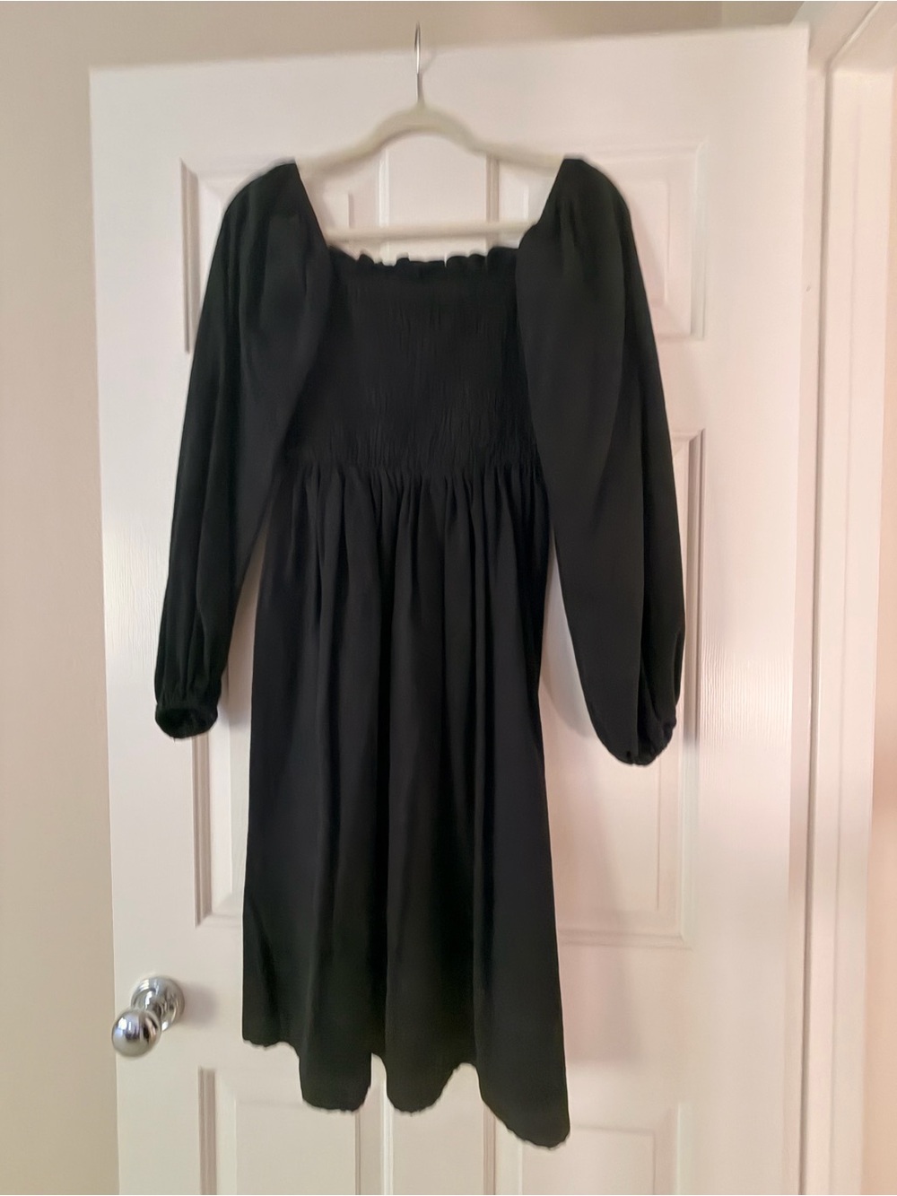 Nasty Gal Black Smocked Square Neck Midi Dress
